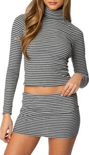 EDIKTED Leana Stripe Open Back Crop Turtleneck Top