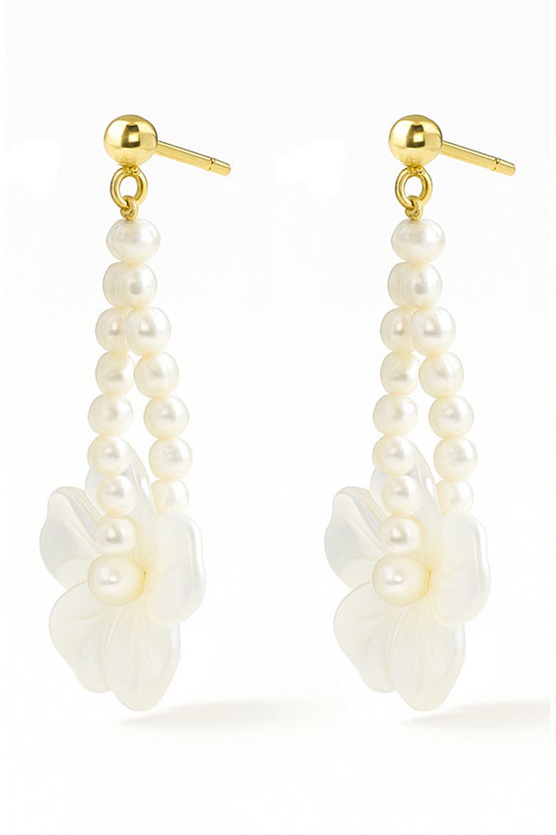 Flower Freshwater Pearl Hoop Earrings, Main, color, GOLD