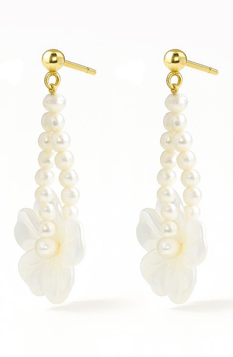 Flower Freshwater Pearl Hoop Earrings