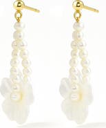 LA MENO Flower Freshwater Pearl Hoop Earrings