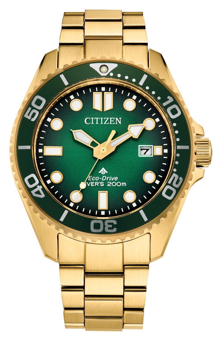 Citizen Promaster Sea Eco-Drive Diving Bracelet Watch, 41mm, Main, color, Green/ Gold-Tone