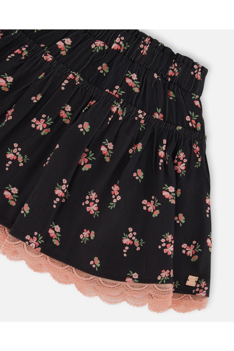 Little Girl's Printed Flowers Flare Viscose Skirt Black, Alternate, color, Small Flowers On Black