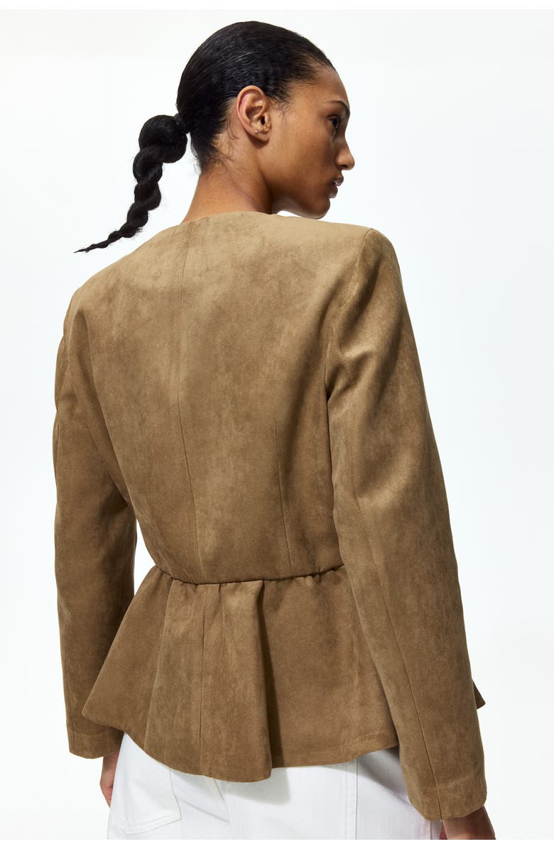 H&M Collarless Peplum Jacket, Alternate, color, Dark Beige