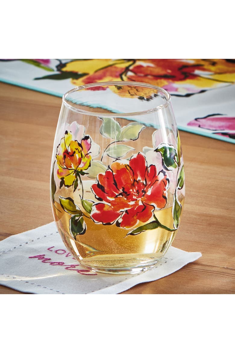 In Bloom Stemless Wine Glasses Dishwasher Safe Drinkware, Alternate, color, Pink