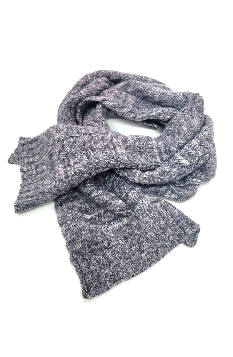 Portolano Chunky cable cashmere scarf in melange color, Main, color, Dark Grey/Ivory