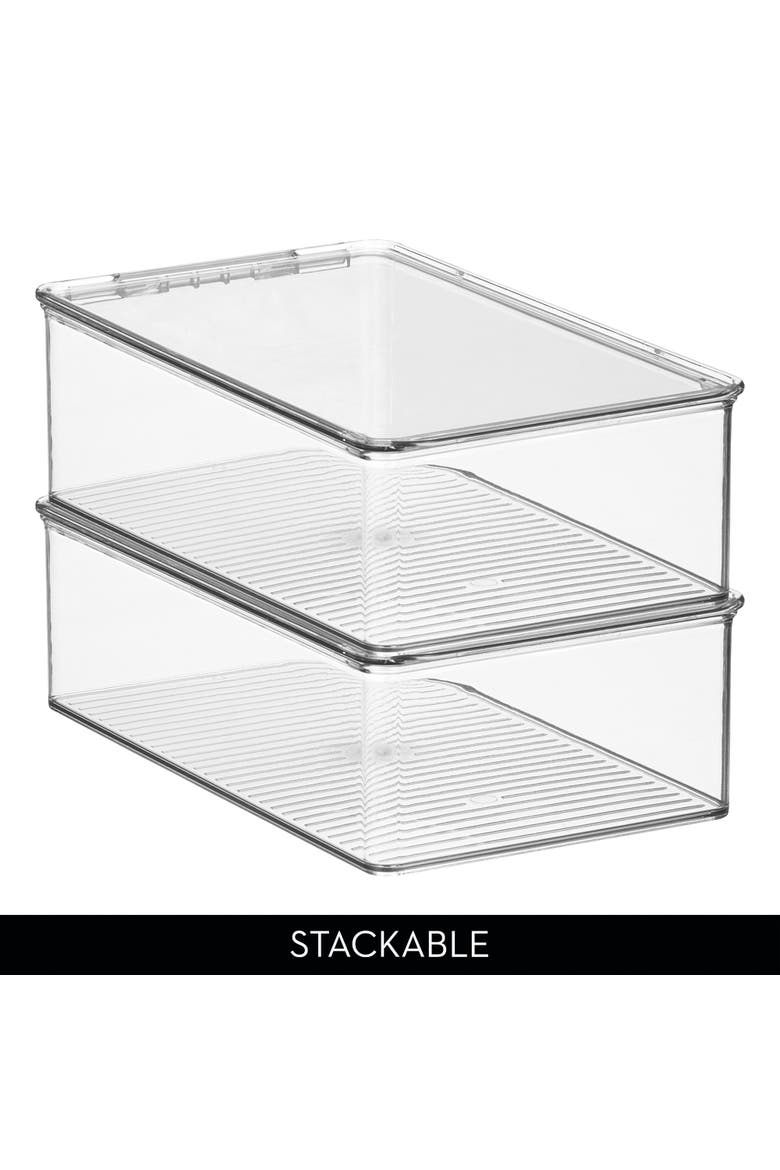 Stackable Plastic Shoe Box with Hinged-Lid for Sneakers, Sandals, and Flats, Clear, Alternate, color, Clear