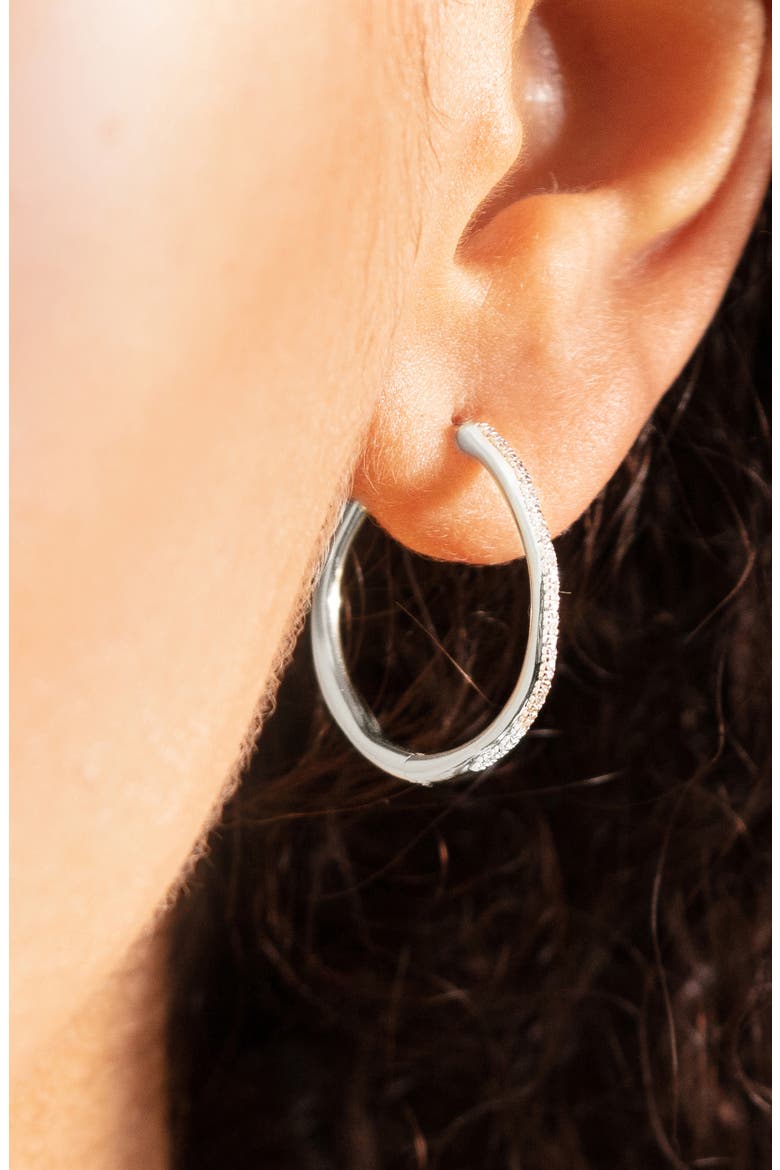 Small Riva Wave Diamond Hoop Earrings, Alternate, color, SILVER