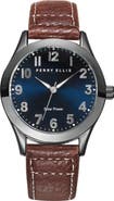 Perry Ellis Easy Read Leather Strap Solar Watch, 41mm