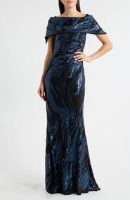 Vince Camuto Sequin Wave Off the Shoulder Gown