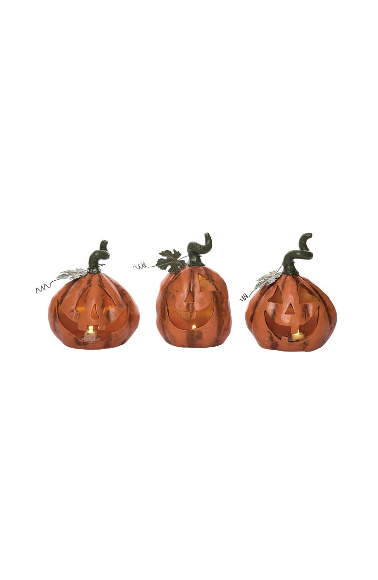 Transpac Light Up Jack-O-Lantern Figurine Set of 3 for Halloween, Main, color, Orange