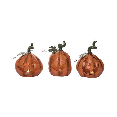 Light Up Jack-O-Lantern Figurine Set of 3 for Halloween