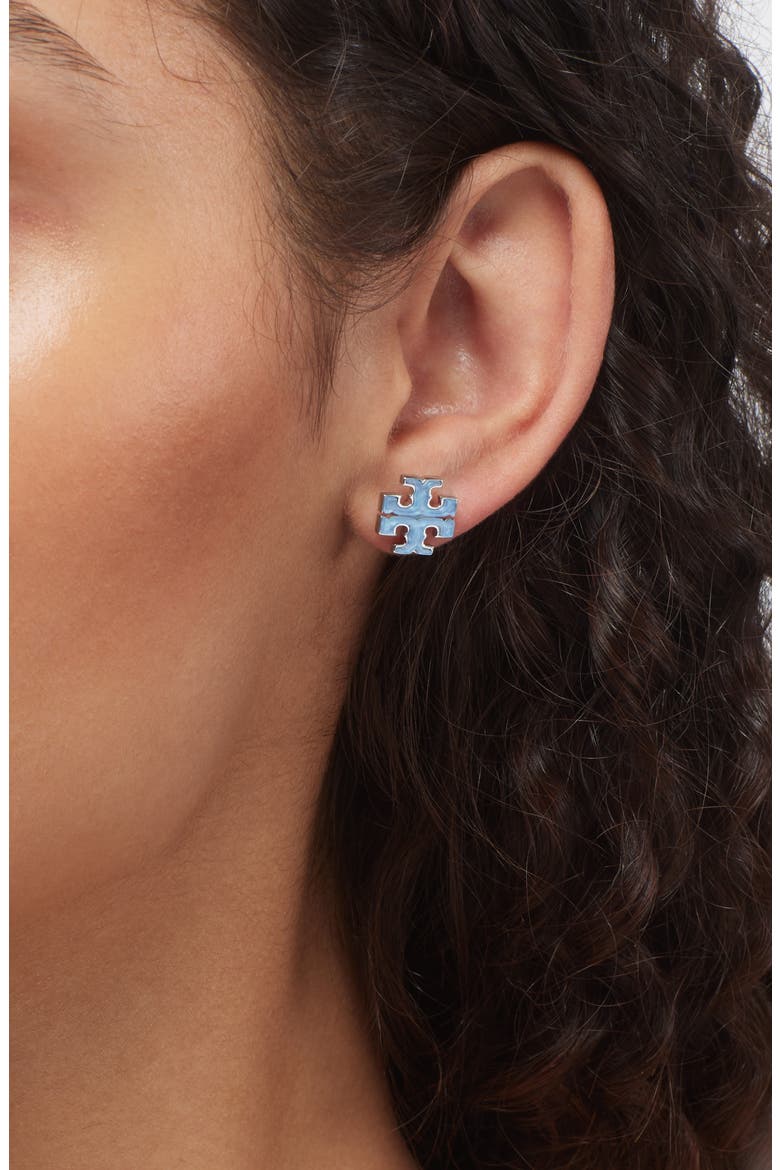 Moondance Mother of Pearl Stud Earrings, Alternate, color, TORY SILVER / BLUE