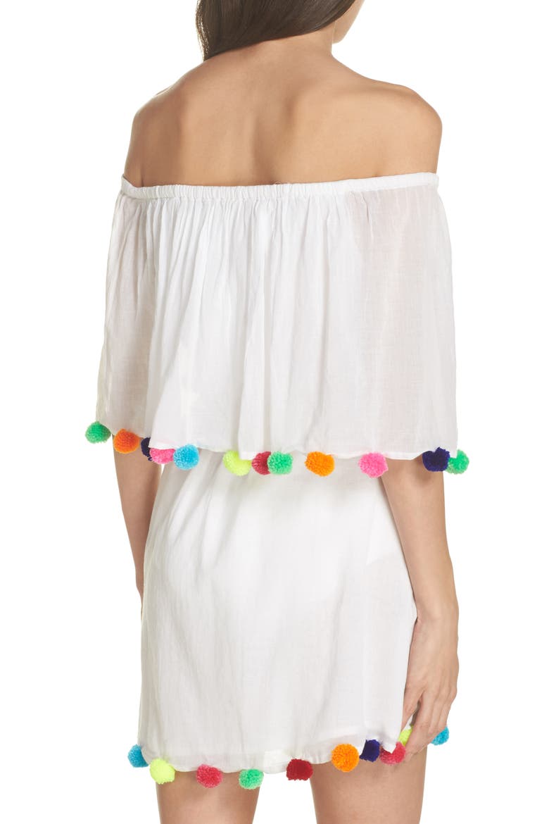 Pompom Festival Cover-Up Dress, Alternate, color, WHITE