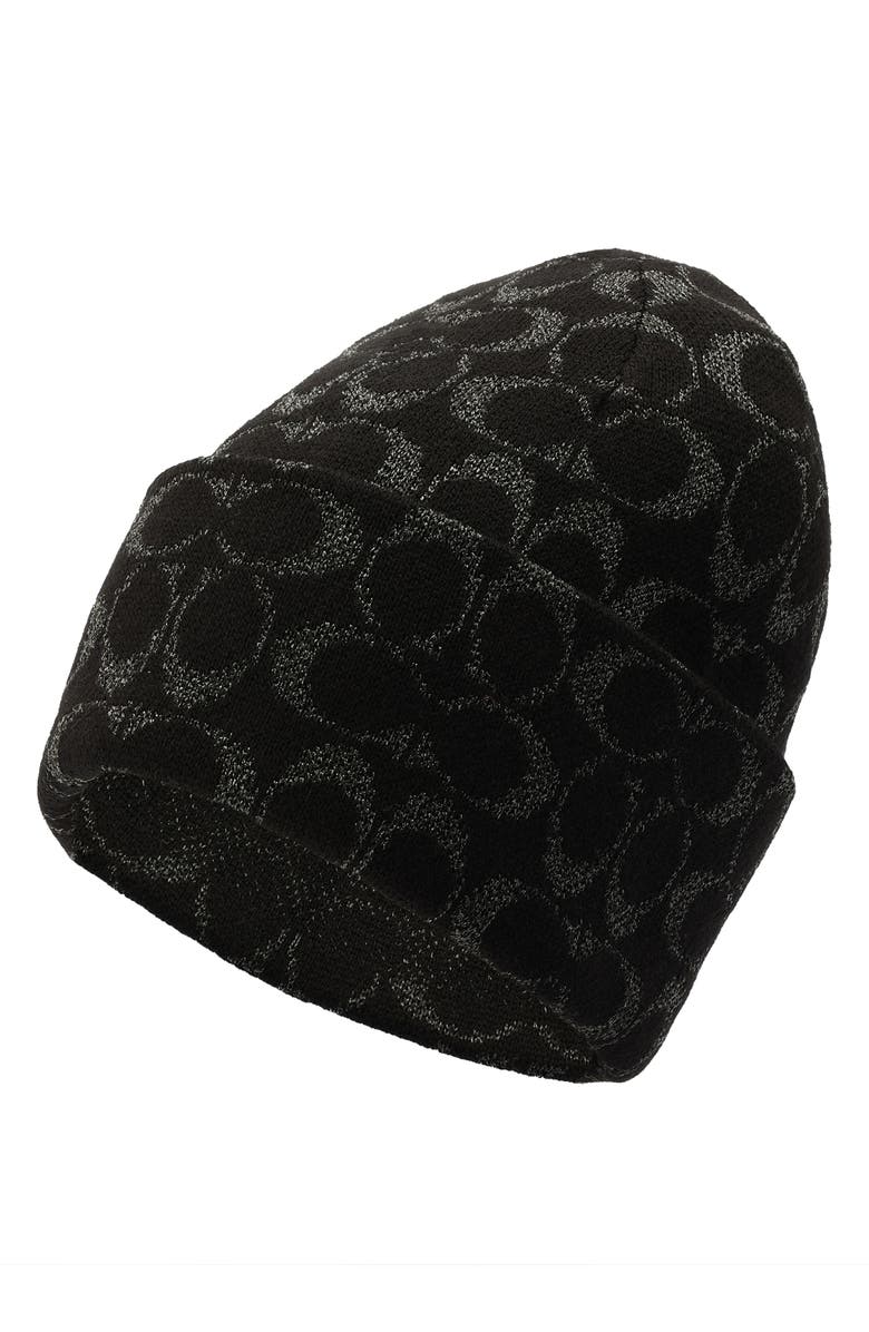COACH Metallic Signature C Beanie, Alternate, color, 