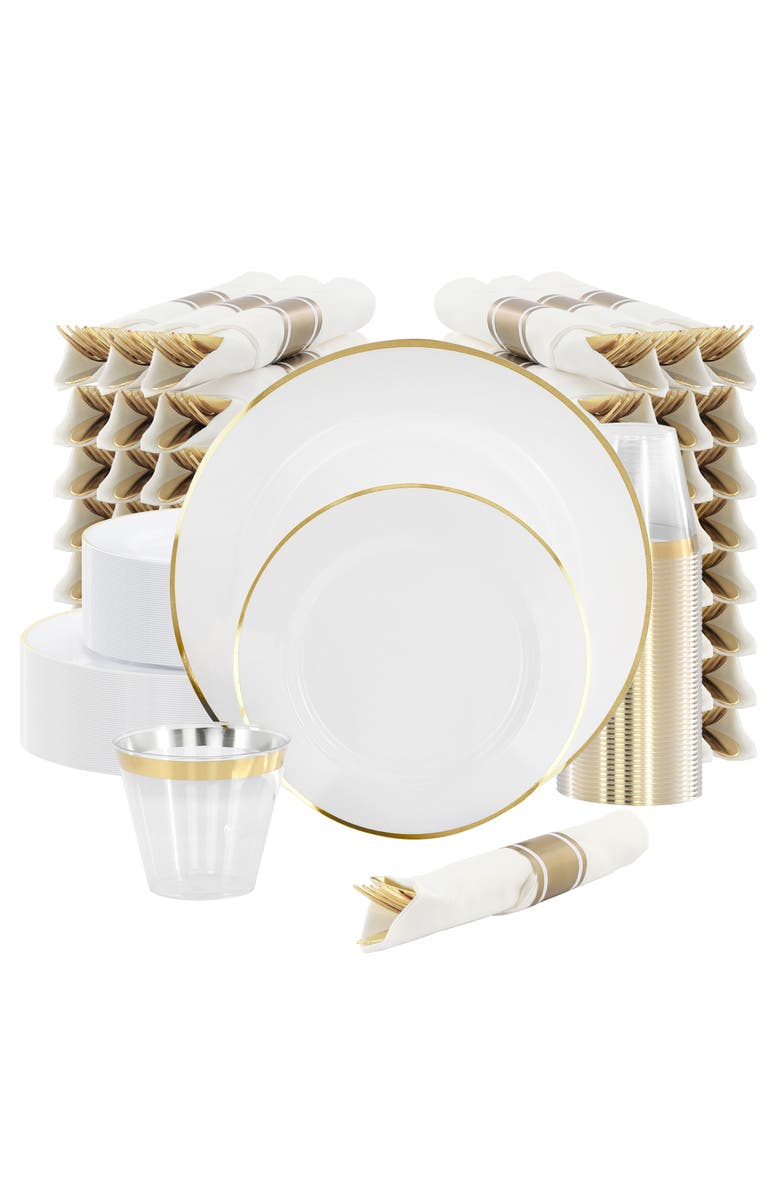 Elama 350 Piece Disposable Plastic Dinnerware Party Set for 50 Guests, Main, color, Gold