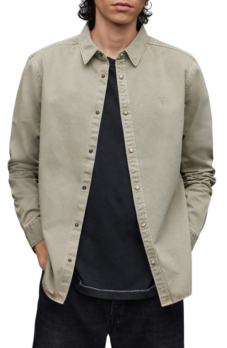 AllSaints Staveley Snap-Up Denim Shirt, Main, color, 