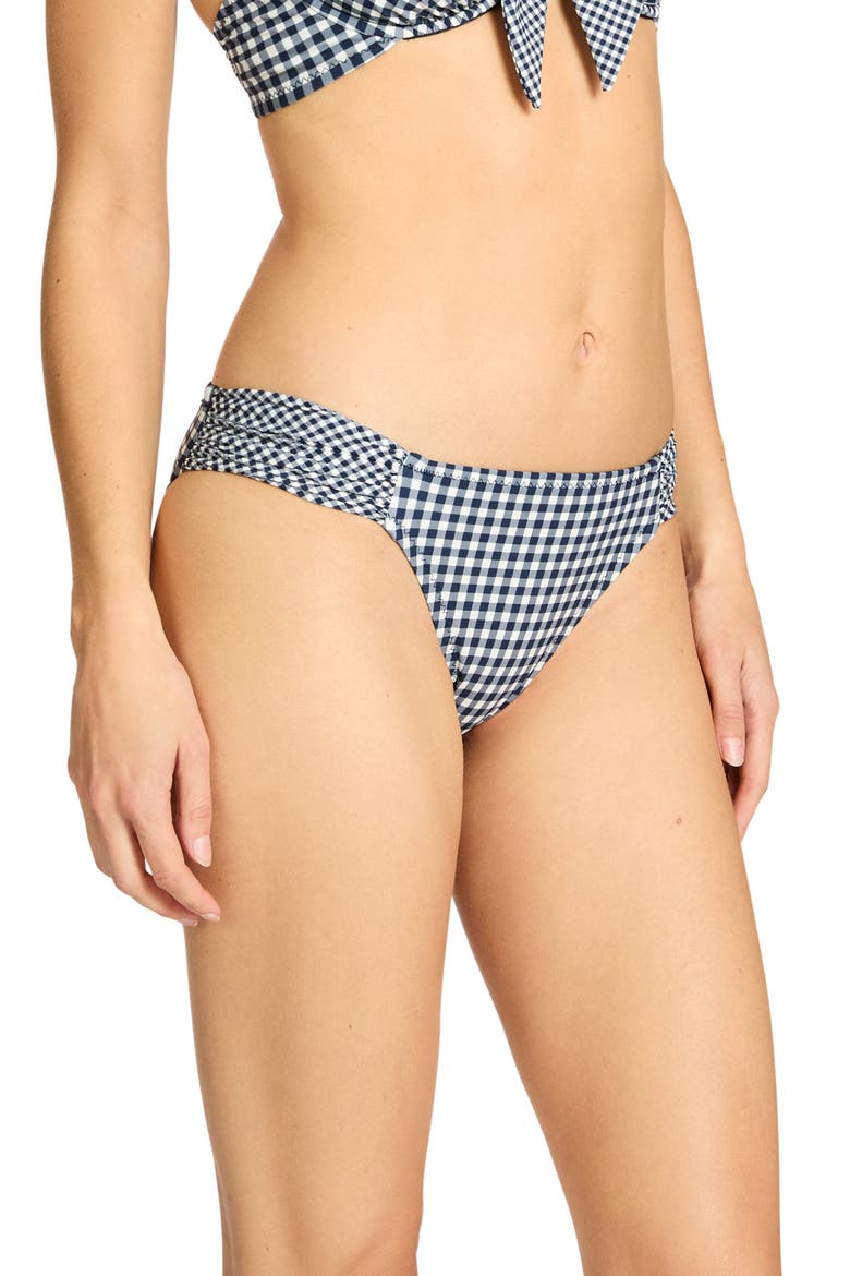 Brigitte Tab Side Hipster Bikini Bottoms, Alternate, color, NAVY/ CREAM