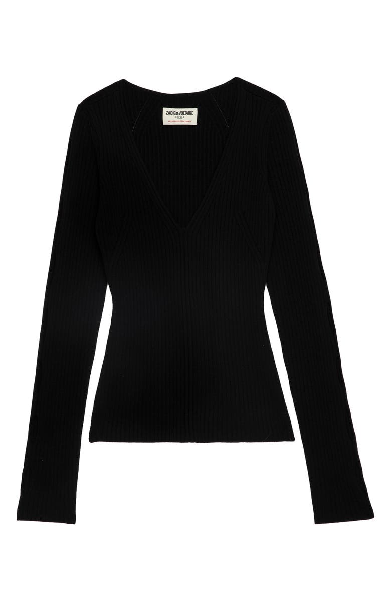 Zadig & Voltaire Syla Cutout Merino Wool Blend Rib Sweater, Alternate, color, 