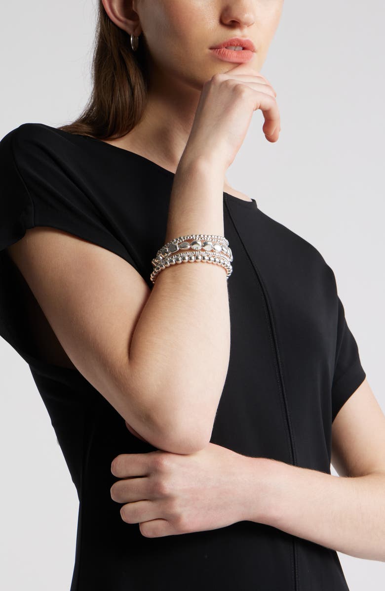 Nordstrom Set of 5 Beaded Stretch Bracelets, Alternate, color, Silver