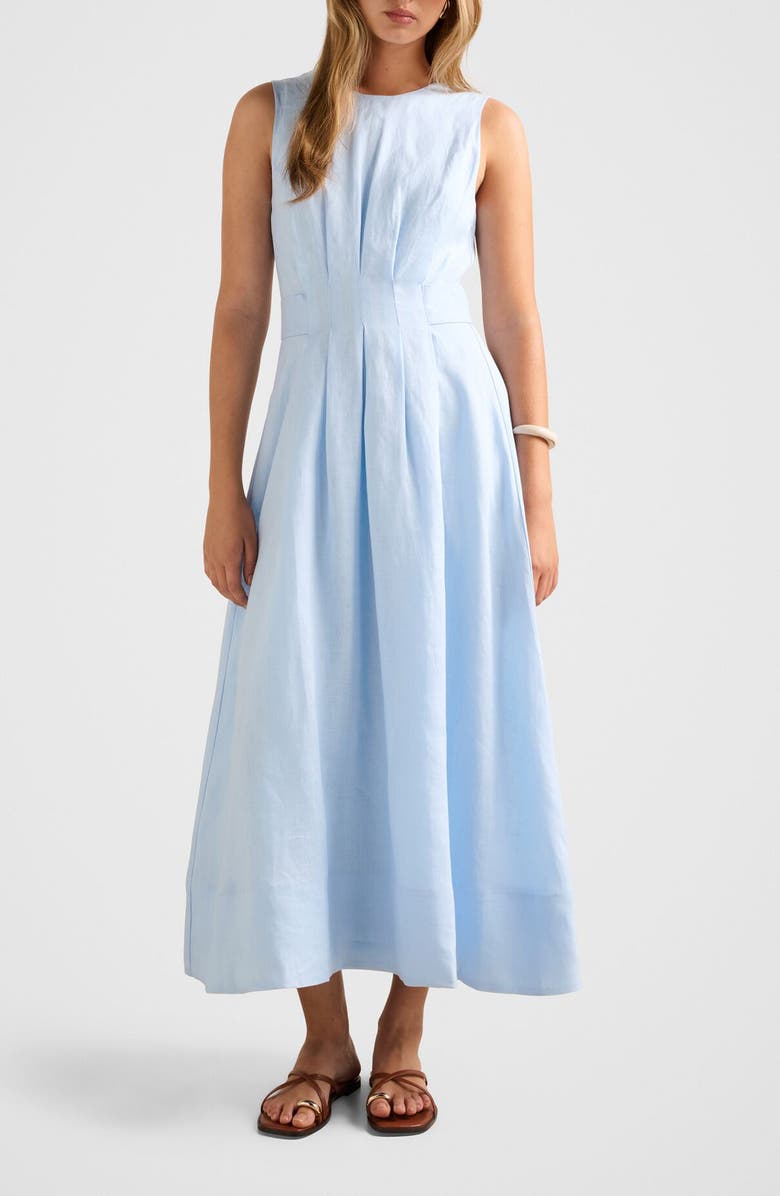 Ever New Rosie Tuck Detail Sleeveless Linen Dress, Main, color, Bluebell