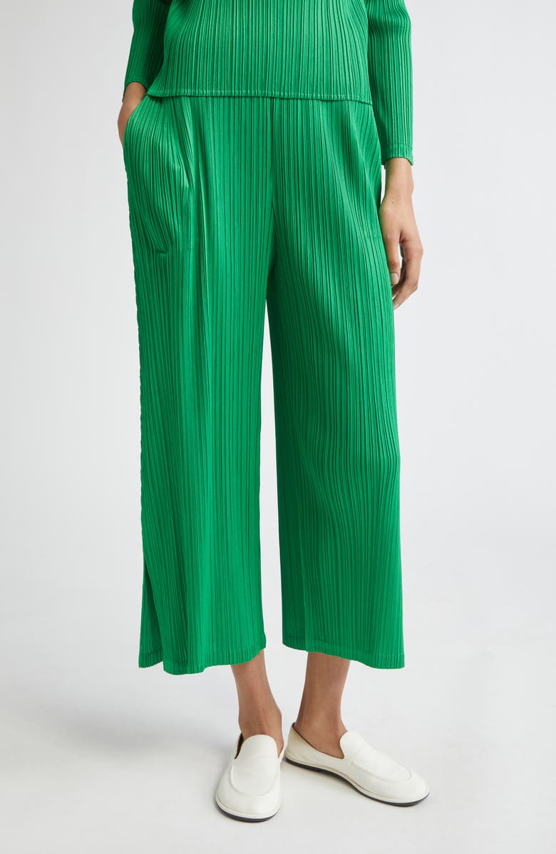 Pleats Please Issey Miyake Monthly Colors February Pleated Crop Wide Leg Pants, Main, color, Green