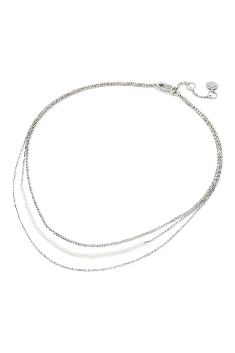 Layered Faux Pearl & Mixed Link Necklace, Alternate, color, PEARL/ WARM SILVER