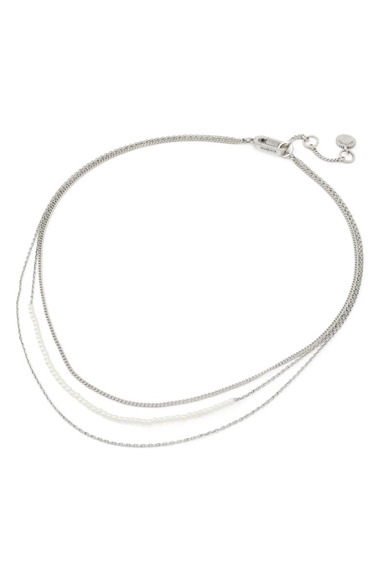 AllSaints Layered Faux Pearl & Mixed Link Necklace, Alternate, color,