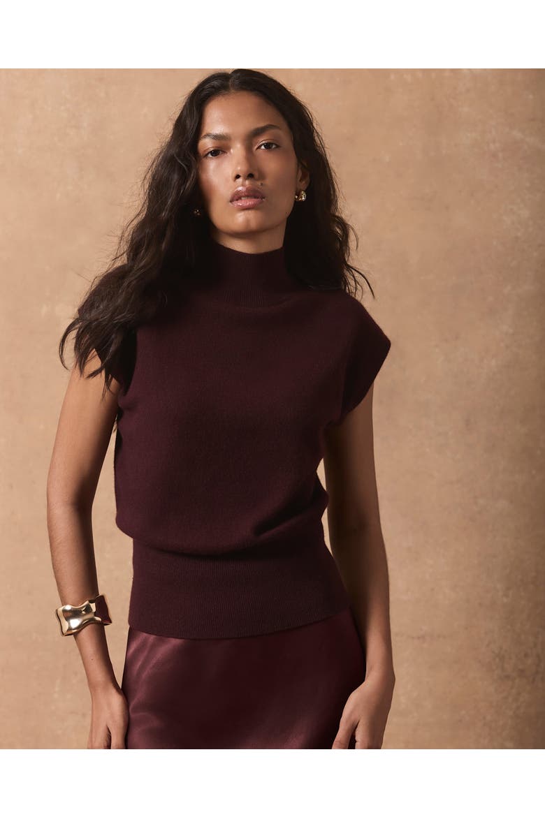 Sleeveless High Neck Knit Top, Alternate, color, Burgundy