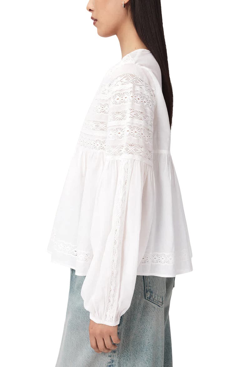 Neneh Lace Trim Eyelet Top, Alternate, color, WHITE