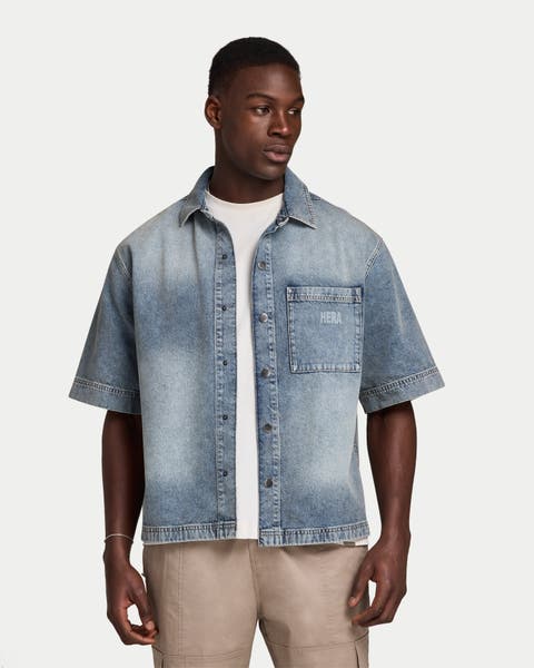 Denim Short Sleeve Oversized Shirt