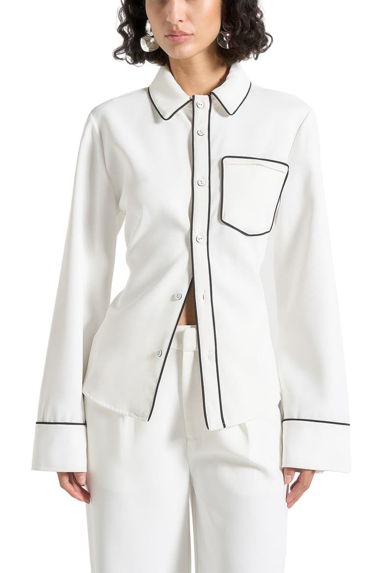 Contrast Piped Backless Tie Shirt, Alternate, color, White/Black