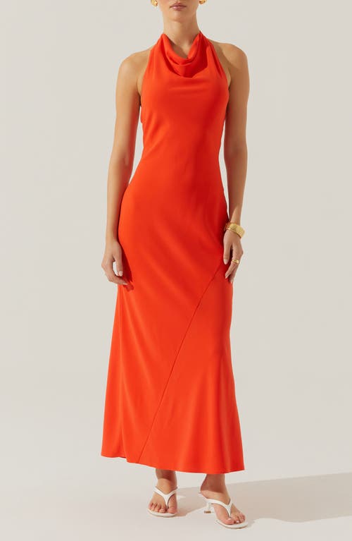 Astr The Label Dalisay Cowl Neck Halter Maxi Dress In Fire Orange