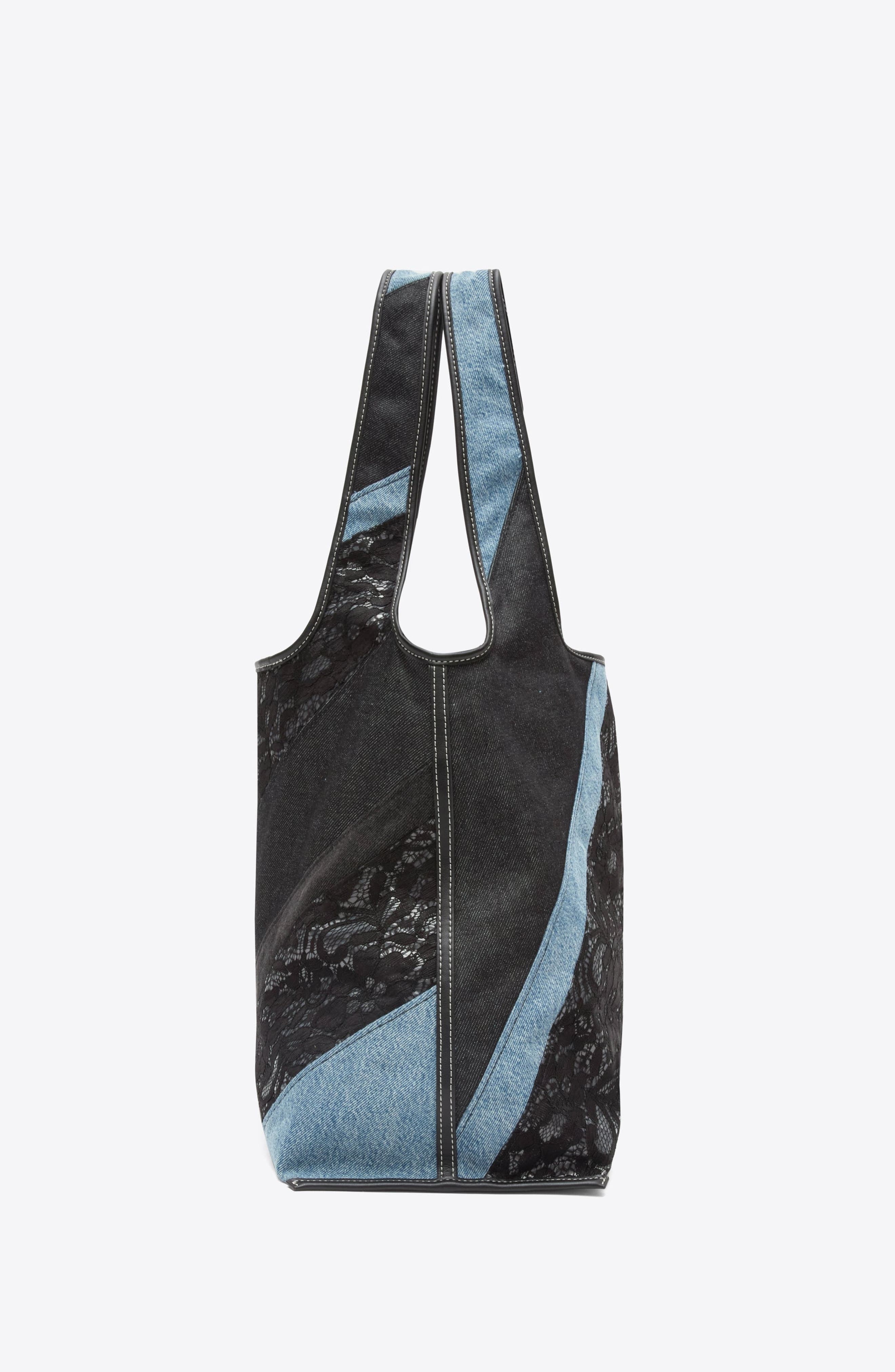 Lace Patchwork Denim Market Tote, Alternate, color, Black Multi
