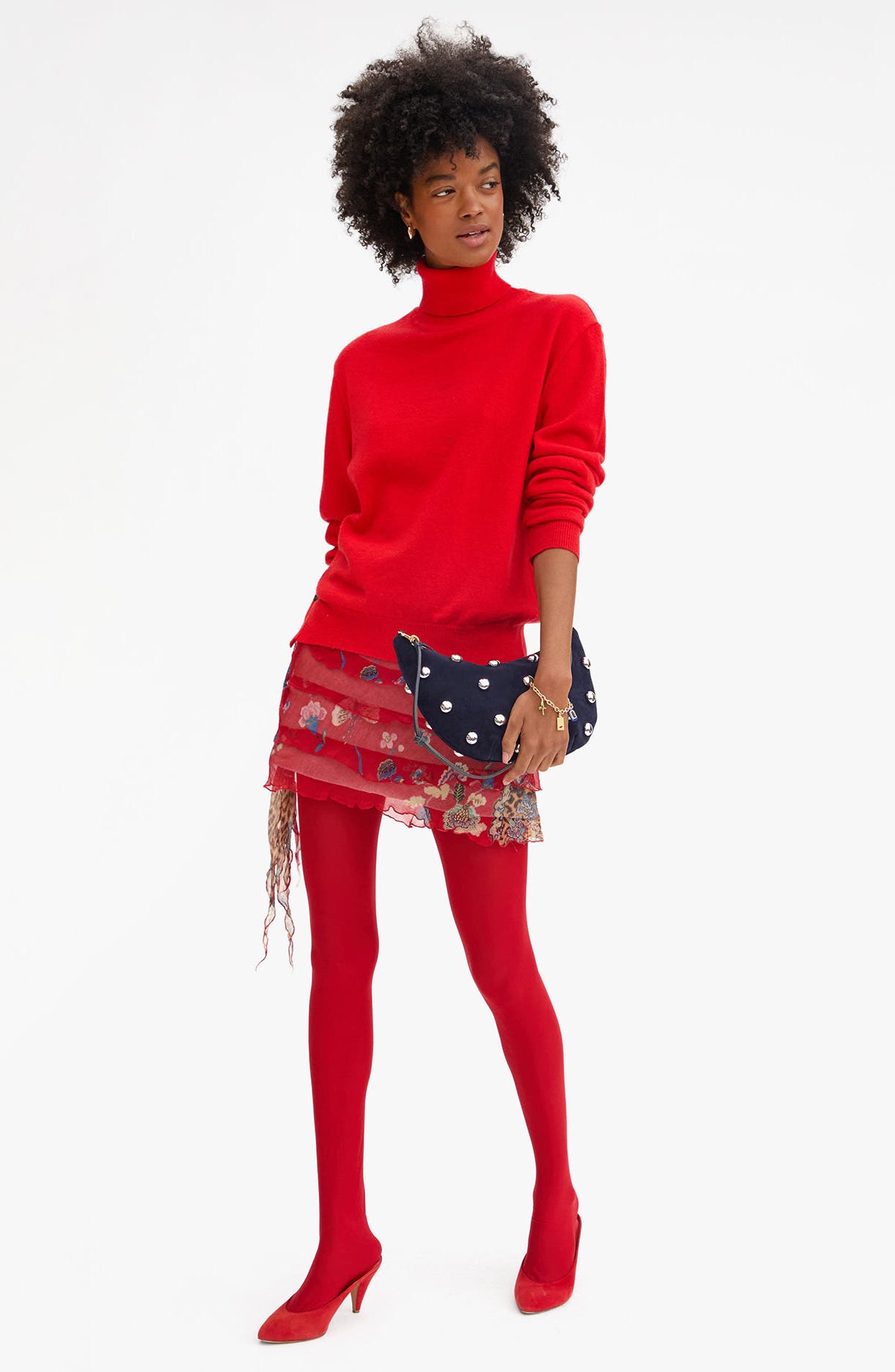 Clare V. Lune Studded Leather Shoulder Bag, Alternate, color, Navy