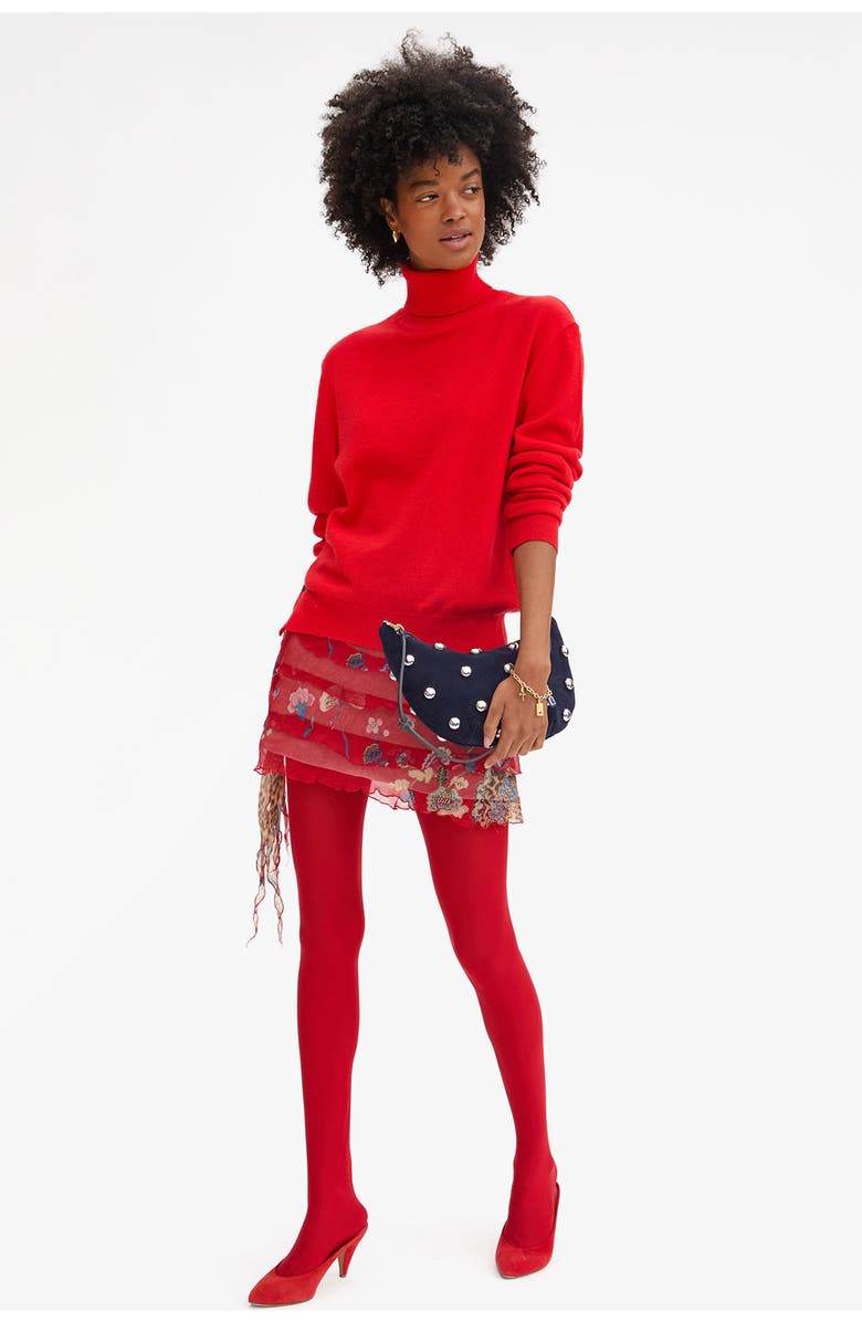 Clare V. Lune Studded Leather Shoulder Bag, Alternate, color, Navy