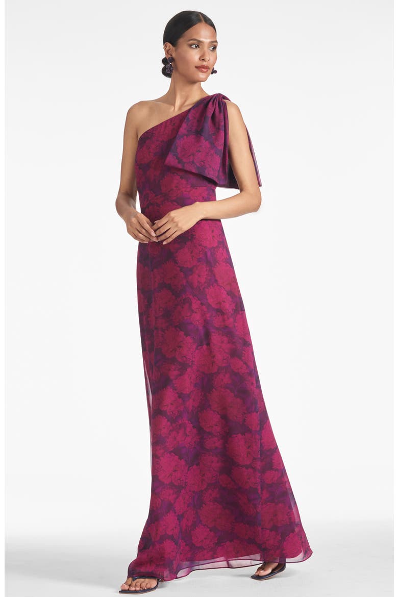 Chelsea Floral One-Shoulder Chiffon Gown, Alternate, color, MAGENTA BLOOM