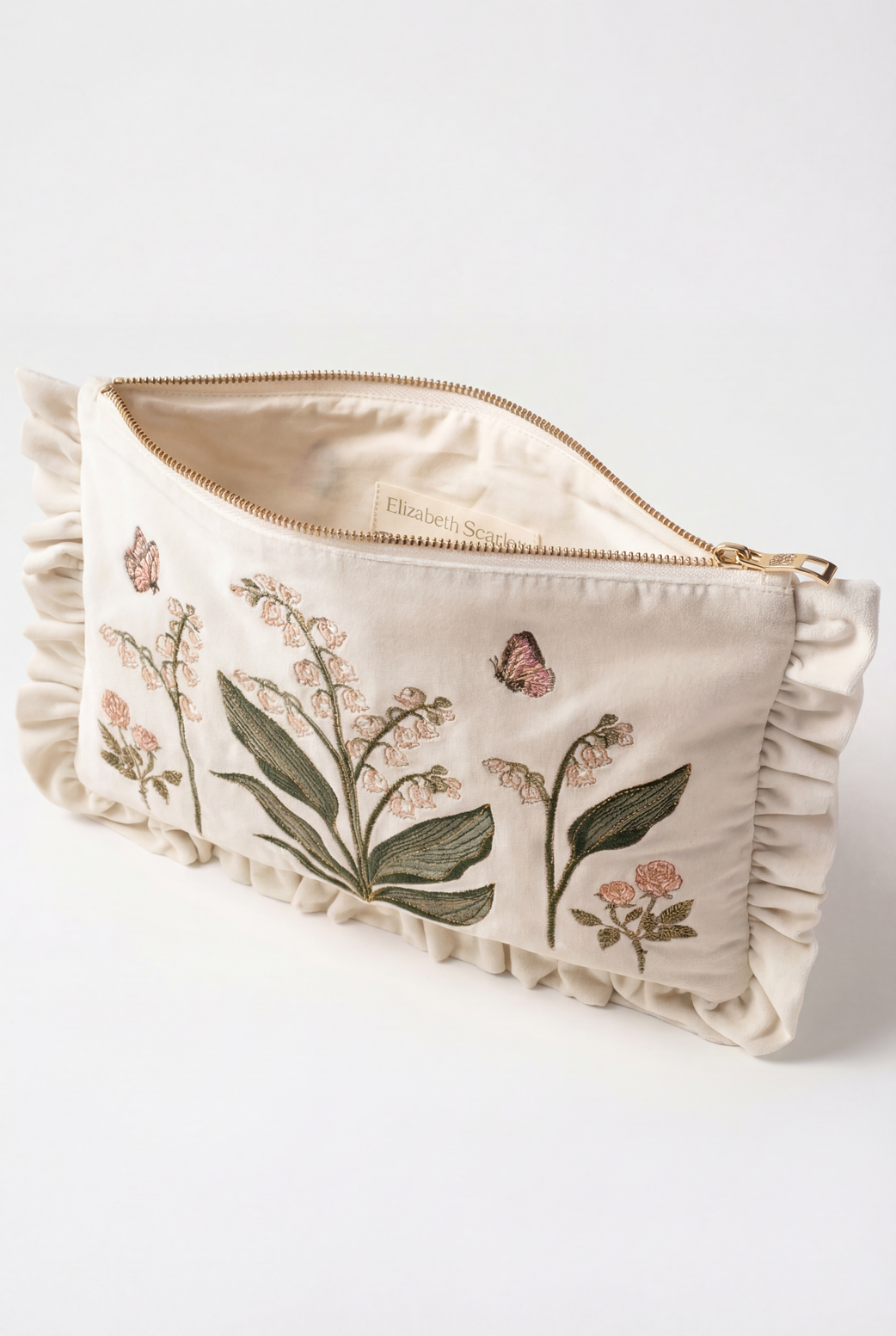 Elizabeth Scarlett Lily of the Valley Frill Pouch, Alternate, color, Cream