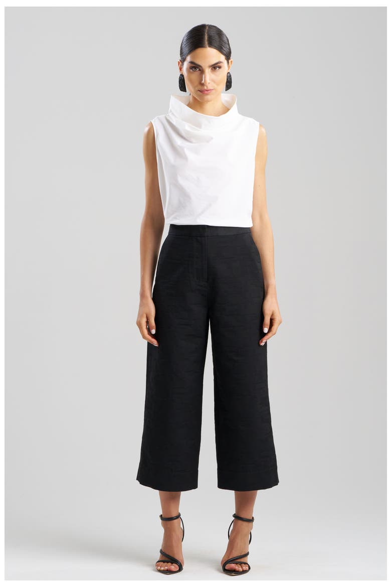 Geo Texture Jacquard Wide Leg Crop Pant, Main, color, Black