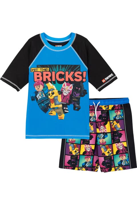 Fortnite Short Sleeve Rash Guard and Swim Trunks Set