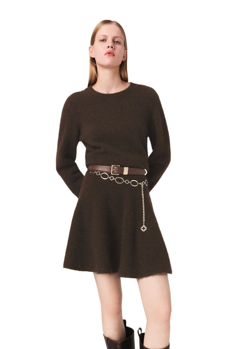 maje Mini yak blend dress, Alternate, color, Dark Brown