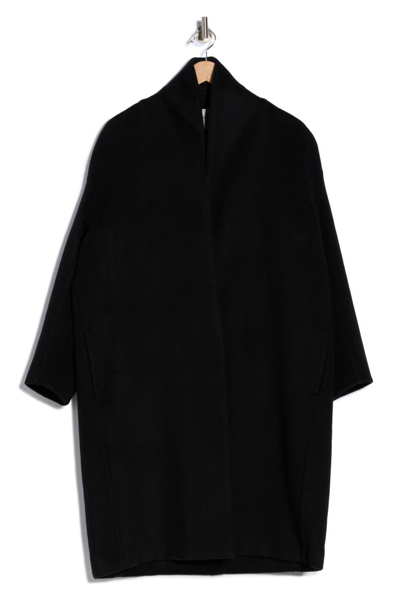 Collarless Wool Blend Longline Coat, Alternate, color, BLACK