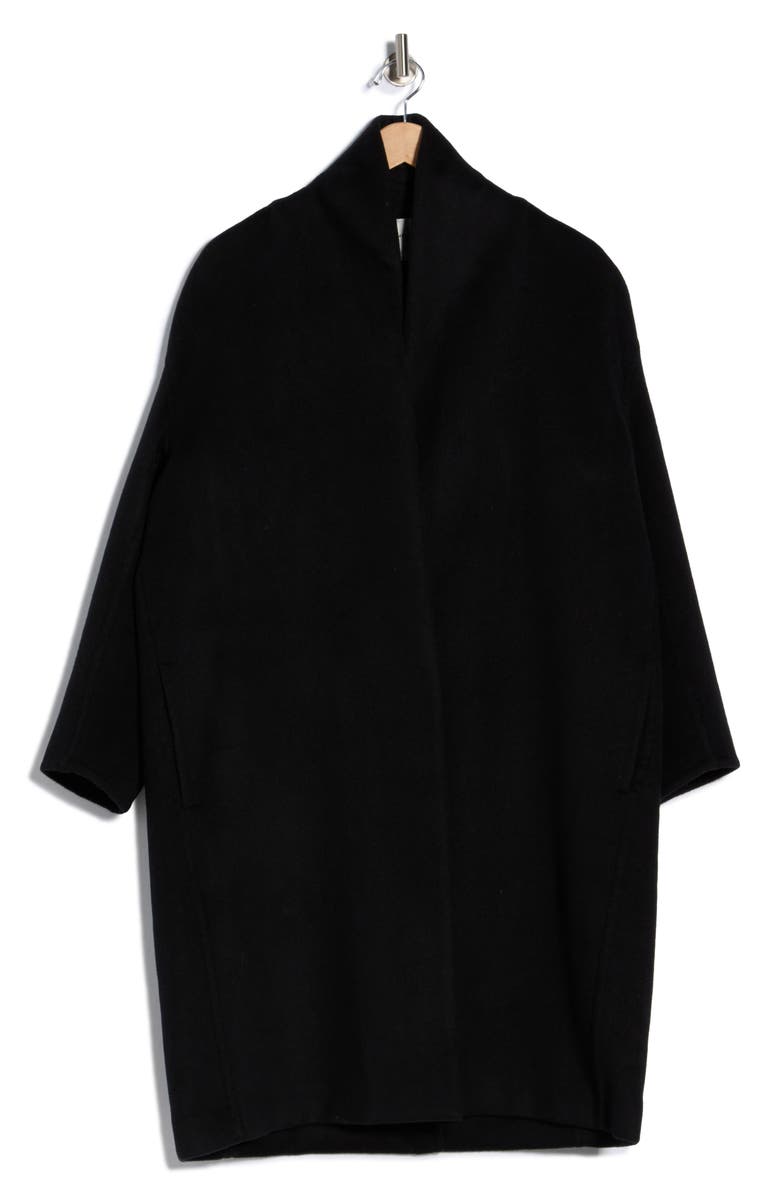 Vince Collarless Wool Blend Longline Coat, Alternate, color, Black