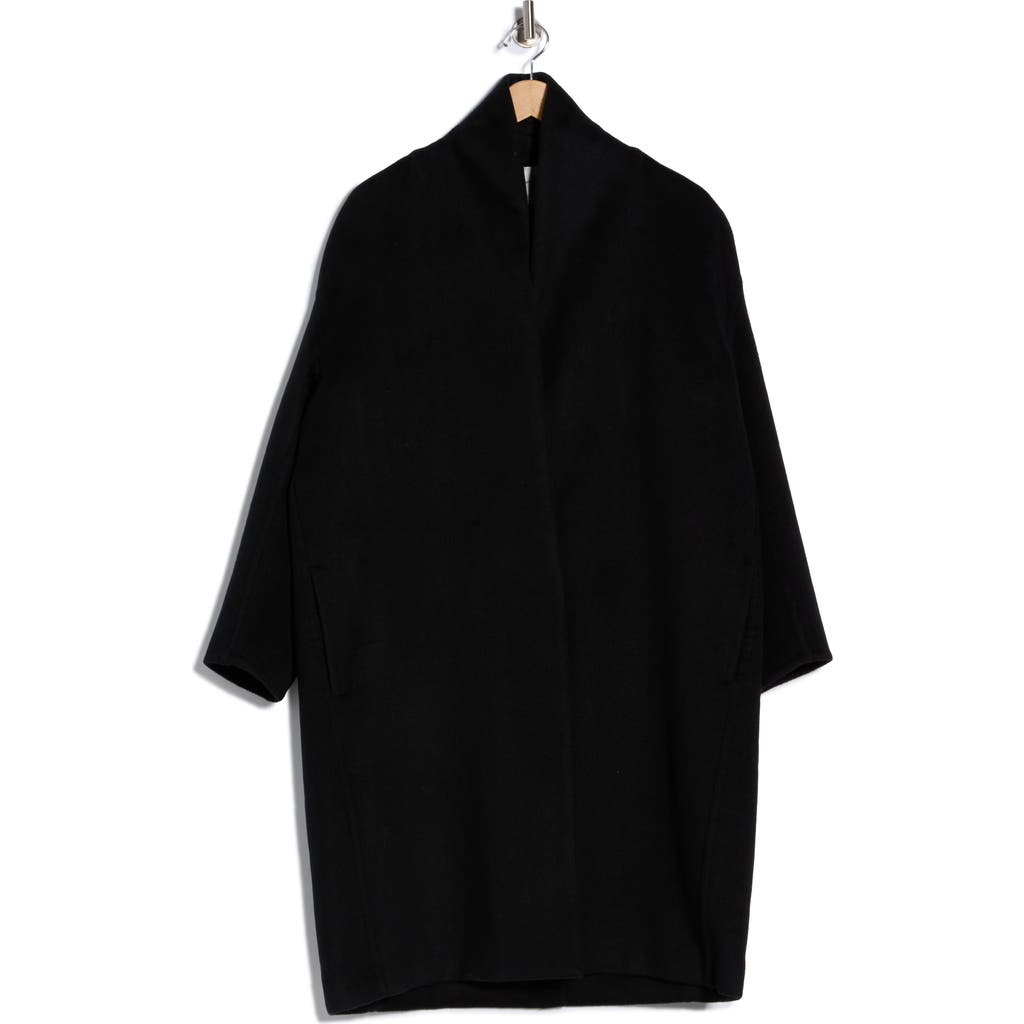 Vince Collarless Wool Blend Longline Coat In Black