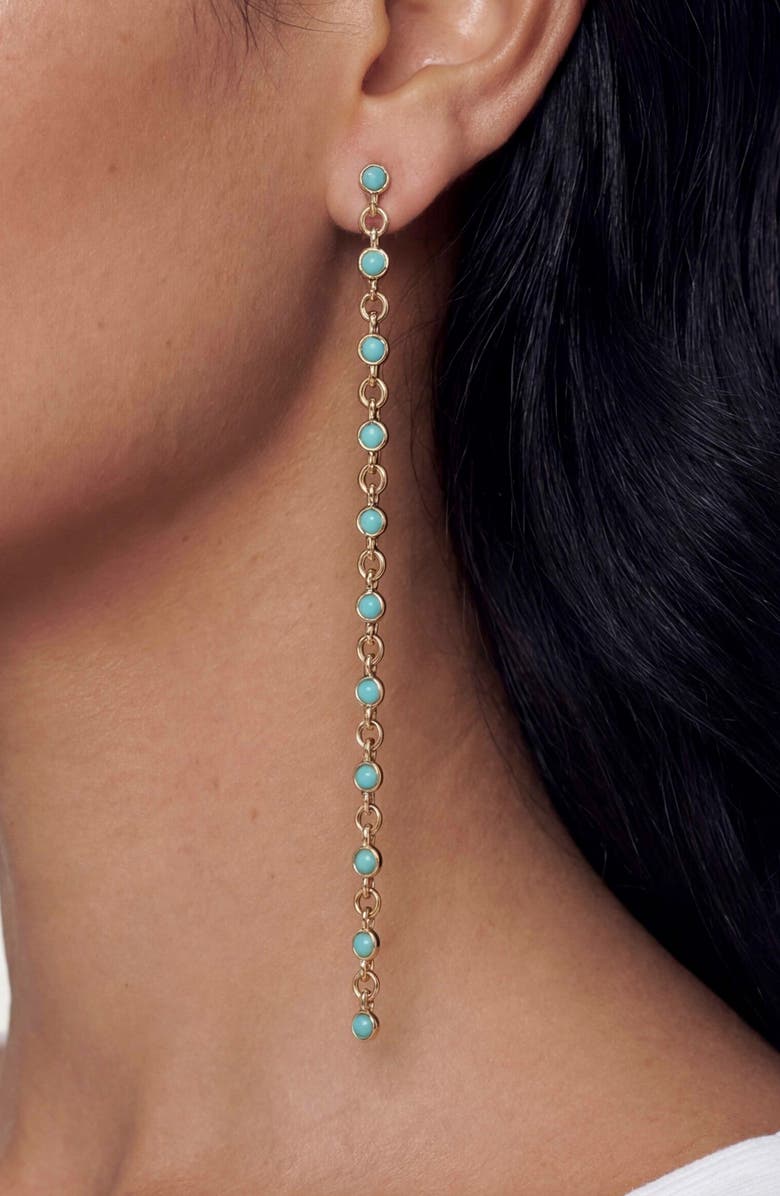 Ettika Dainty Crystal Linear Drop Earrings, Alternate, color, Turquoise/ Gold
