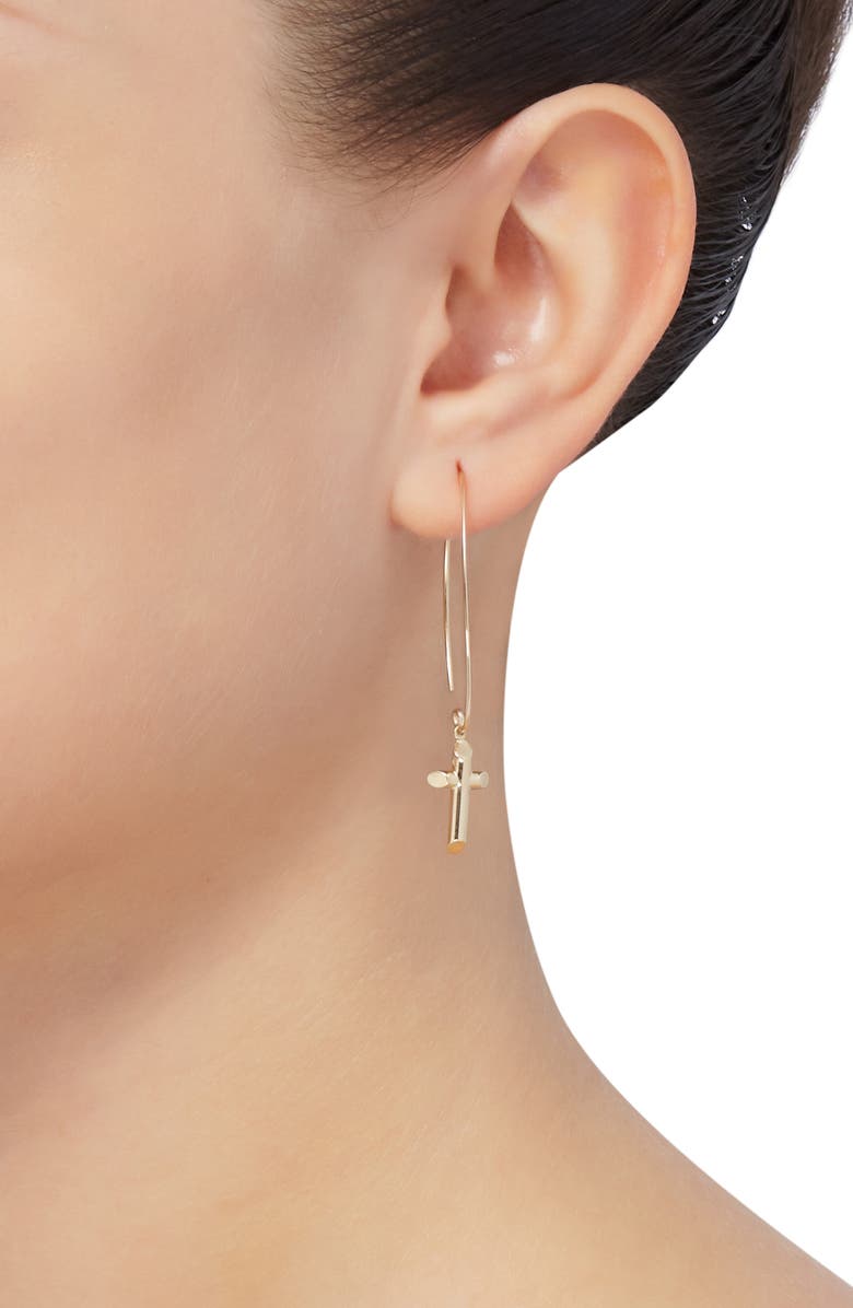 Frankie & Zoe Cross Threader Earrings, Alternate, color, Yellow Gold