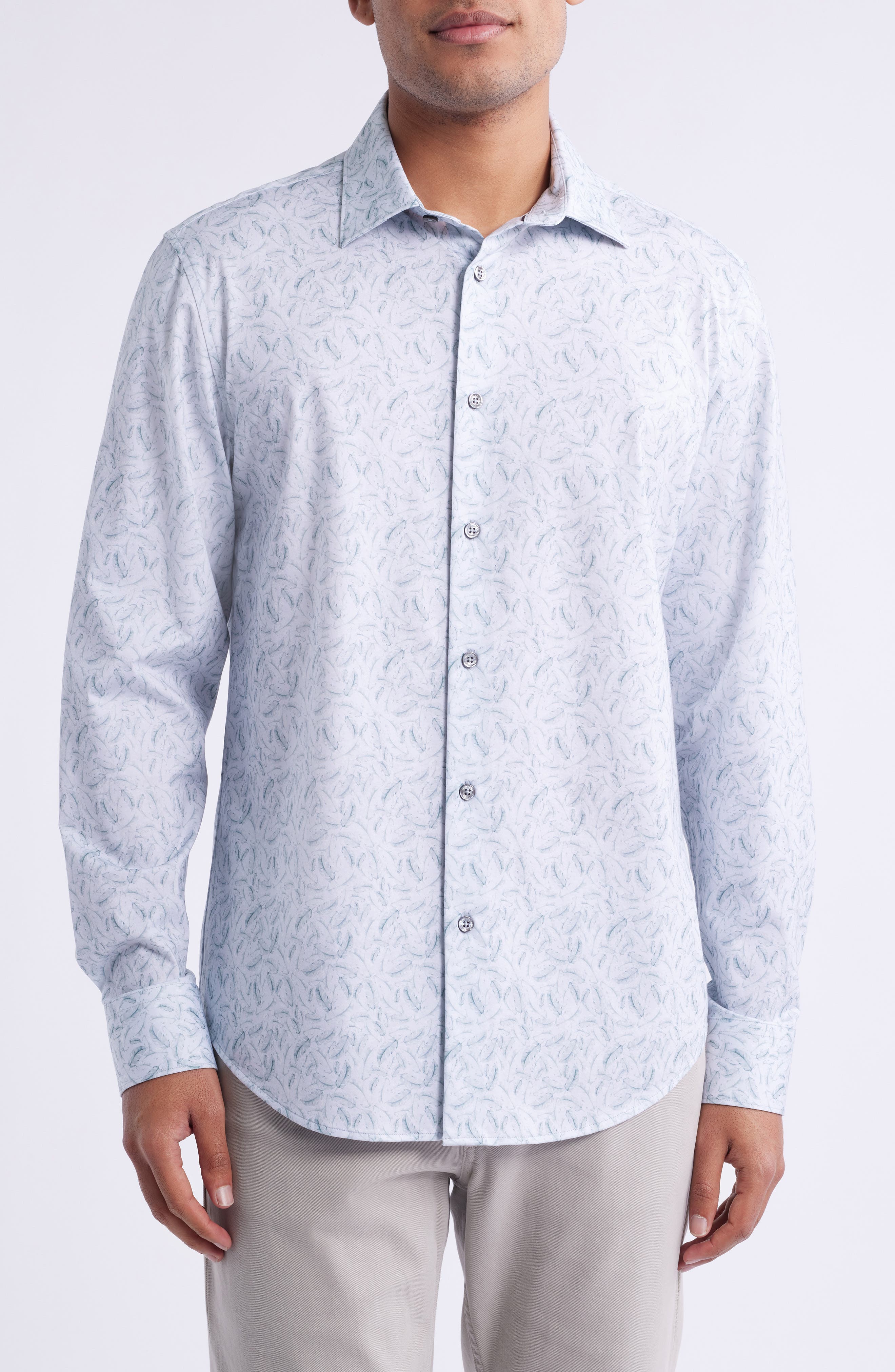 James OoohCotton Feather Print Button-Up Shirt