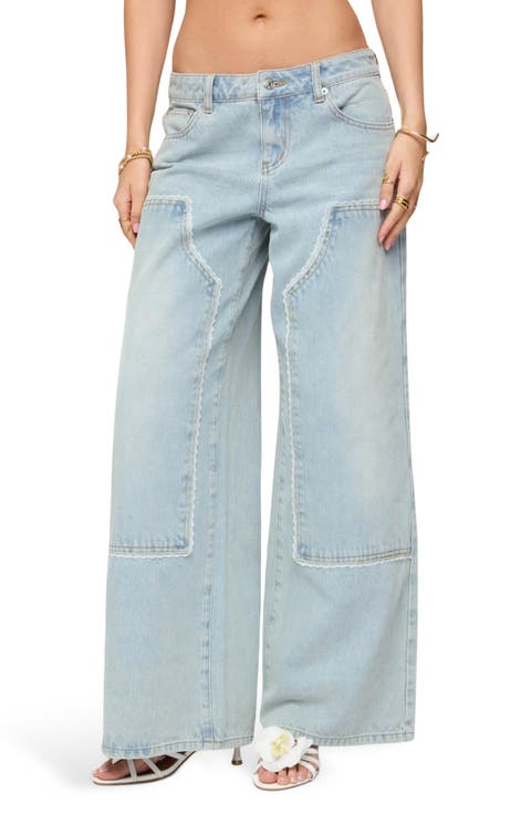 Teela Lace Panel Low Rise Wide Leg Utility Jeans