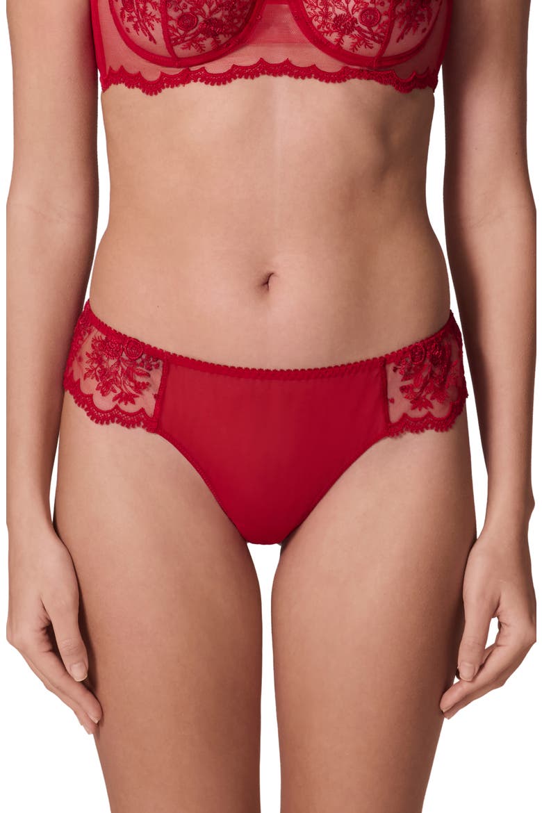 Intrigue Floral Embroidered Tanga, Main, color, OPERA RED
