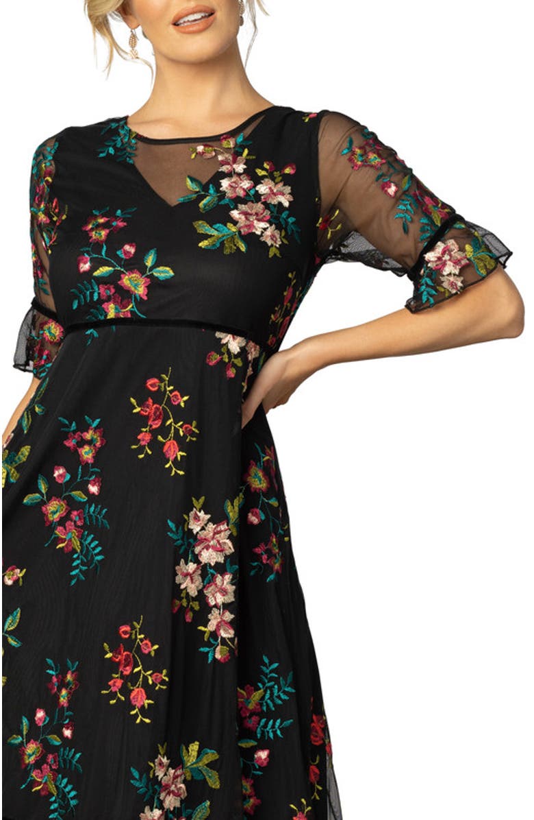 Kiyonna Wildflower Embroidered Cocktail Dress, Alternate, color, Onyx
