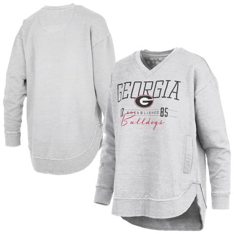 Women's Pressbox  Heather Gray Georgia Bulldogs Marcus East Hall Poncho V-Neck Sweatshirt